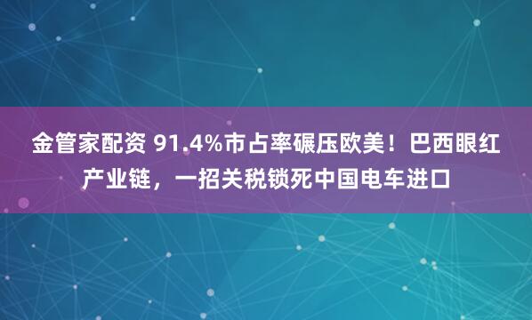 金管家配资 91.4%市占率碾压欧美！巴西眼红产业链，一招关税锁死中国电车进口